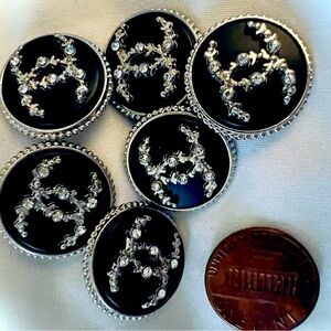 🤩 CC Style (set 6)22mm/Black on Silver/SmStones/Pretty design/weight👍Shank…